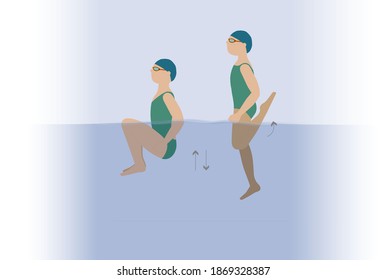 Woman doing leg exercises in swimming pool - illustration
