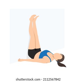 Woman doing Legs up the Wall pose Viparita karani stretch exercise. Flat vector illustration isolated on white background