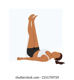 Woman doing Legs up the Wall pose Viparita karani stretch exercise. Flat vector illustration isolated on white background