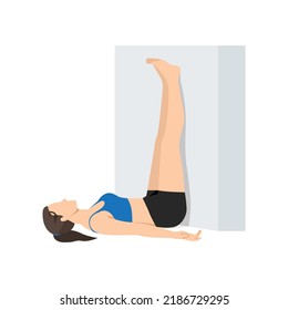 Woman doing Legs up the Wall stretch exercise. Flat vector illustration isolated on white background