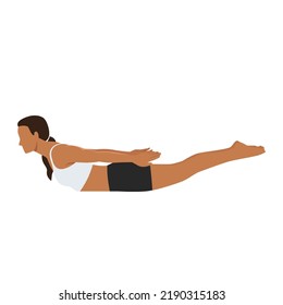 Mujer haciendo pose de yoga de Locust. Salabhasana. Ilustración vectorial plana aislada en fondo blanco