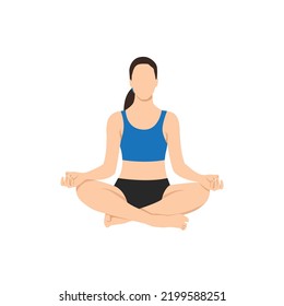 Woman doing Lotus pose. The concept of Healthy lifestyle. icon for yoga center. Stretching posture. Relaxing and calm Lotus posture. Flat vector illustration isolated on white background