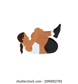 Woman doing Low back release stretch exercise. Flat vector illustration isolated on white background