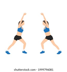 Woman doing Low impact jumping jack exercise. Flat vector illustration isolated on white background