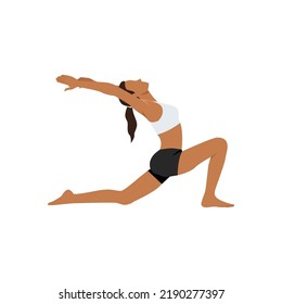 Woman doing Low lunge pose anjaneyasana exercise. Flat vector illustration isolated on white background