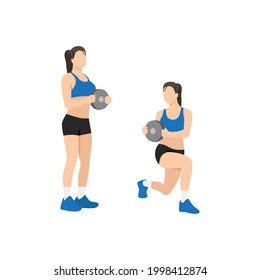 Woman doing Lunge twist exercise. Flat vector illustration isolated on white background