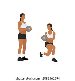 Woman doing Lunge twist exercise. Flat vector illustration isolated on white background