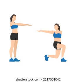 Woman doing lunge twist exercise. Flat vector illustration isolated on white background