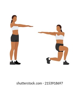 Woman doing lunge twist exercise. Flat vector illustration isolated on white background