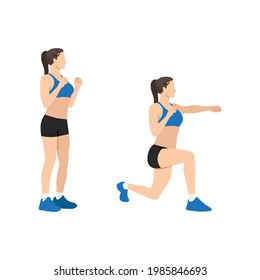 Mujer haciendo Lunges. Ejercicio de golpes de pulmón. Ilustración vectorial plana aislada en fondo blanco