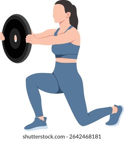 A woman is doing lunges with weights