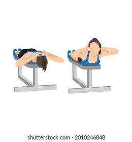 Woman doing Lying face down plate neck resistance exercise. Flat vector illustration isolated on white background