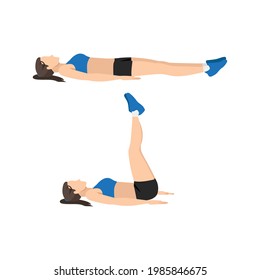 Woman doing Lying leg raises. Lifts exercise. Flat vector illustration isolated on white background