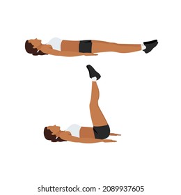 Woman doing Lying leg raises. Lifts exercise. Flat vector illustration isolated on white background