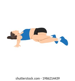 Woman doing Lying low back twist stretch exercise. Flat vector illustration isolated on white background