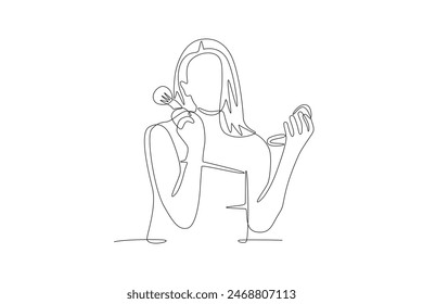 Woman doing make up in the morning. Getting ready in the morning concept one-line drawing