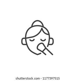 Woman doing make up outline icon. linear style sign for mobile concept and web design. simple line vector icon. Symbol, logo illustration. Pixel perfect vector graphics
