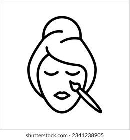 Woman doing make up. Applying mascara, eyeshadow, powder, vector illustration on white background