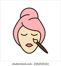 Woman doing make up. Applying mascara, eyeshadow, powder, vector illustration on white background