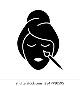 Woman doing make up. Applying mascara, eyeshadow, powder, vector illustration on white background