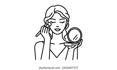 Woman doing make up. Applying mascara, eyeshadow, powder, vector illustration on white background