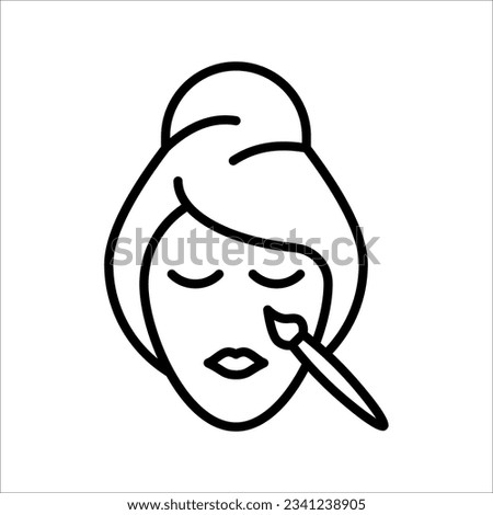 Woman doing make up. Applying mascara, eyeshadow, powder, vector illustration on white background
