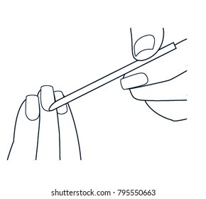 Woman Doing Manicure With Cuticle Stick. Vector Illustration