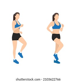 Woman doing march in place exercise. Flat vector illustration isolated on white background