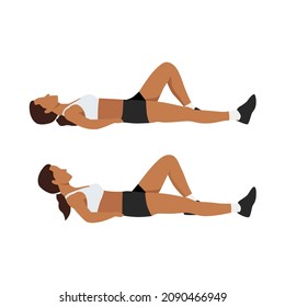 Woman doing Mcgill curl up. Lower back exercise. Flat vector illustration isolated on white background 