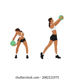 Woman doing Medicine ball wood chops exercise. Flat vector illustration isolated on white background. workout character set