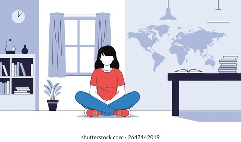 Woman Doing Meditation with Crossed Legs and Relaxing in a Room Calmly