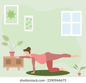 Woman doing meditation and exercise during pregnancy. Yoga in pregnancy concept. Flat vector illustration isolated on white background.