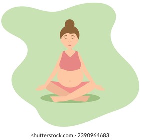 Woman doing meditation and exercise during pregnancy. Yoga in pregnancy concept. Flat vector illustration isolated on white background.