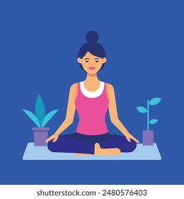 A woman doing meditation peacefully vector illustration