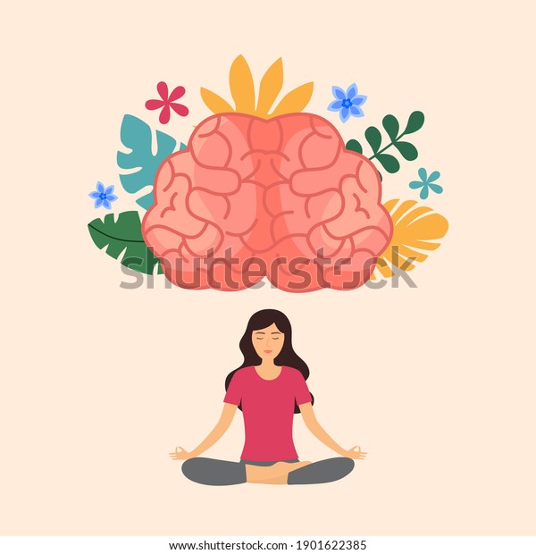 Woman Doing Meditation Powerful Brain Mind Stock Vector (Royalty Free ...