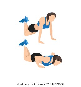 Woman doing Modified knee push ups exercise. Flat vector illustration isolated on white background. Workout character