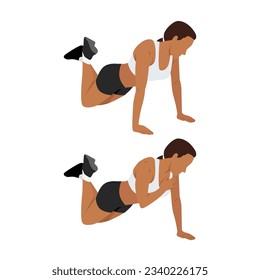 Woman doing modified plank shoulder tap. Flat vector illustration isolated on white background