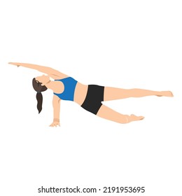 Woman doing Modified side plank with knee down exercise. Flat vector illustration isolated on white background