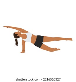 Woman doing Modified side plank with knee down exercise. Flat vector illustration isolated on white background