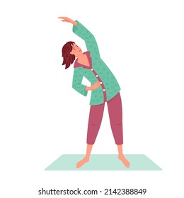 Woman is doing morning exercises. Vector colorful isolated illustration 