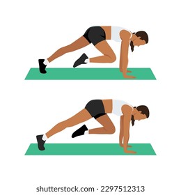 Woman doing the Mountain climber exercise. Flat vector illustration isolated on white background