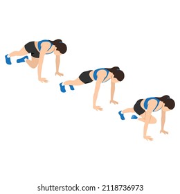 Woman doing Mountain climber twist exercise. Flat vector illustration isolated on white background