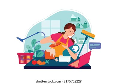 Woman doing Multitasking while working from home