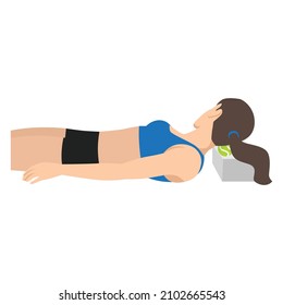 Woman doing Neck massage with ball exercise. Flat vector illustration isolated on white background