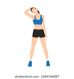 Woman doing Neck stretch exercise. Flat vector 