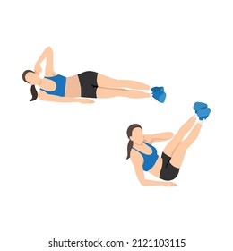 Woman doing Oblique v crunch exercise. Flat vector illustration isolated on white background