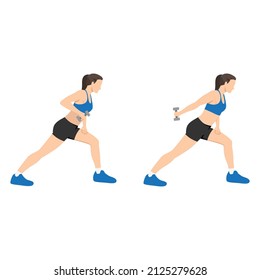 Woman doing One arm tricep kickback exercise. Flat vector illustration isolated on white background