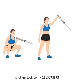 Woman doing one hand single Landmine shoulder press. T bar presses exercise. Flat vector illustration isolated on white background