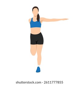 Woman doing One Leg Balance Stretch. Flat vector illustration isolated on white background