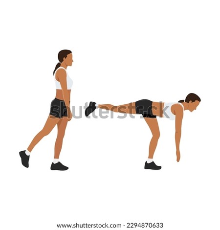 Woman doing one legged or single leg deadlift exercise. Flat vector illustration isolated on white background